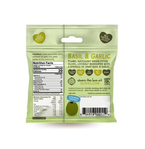 POSHI - Oloves -  Basil & Garlic Pitted Green Olives 1.1oz