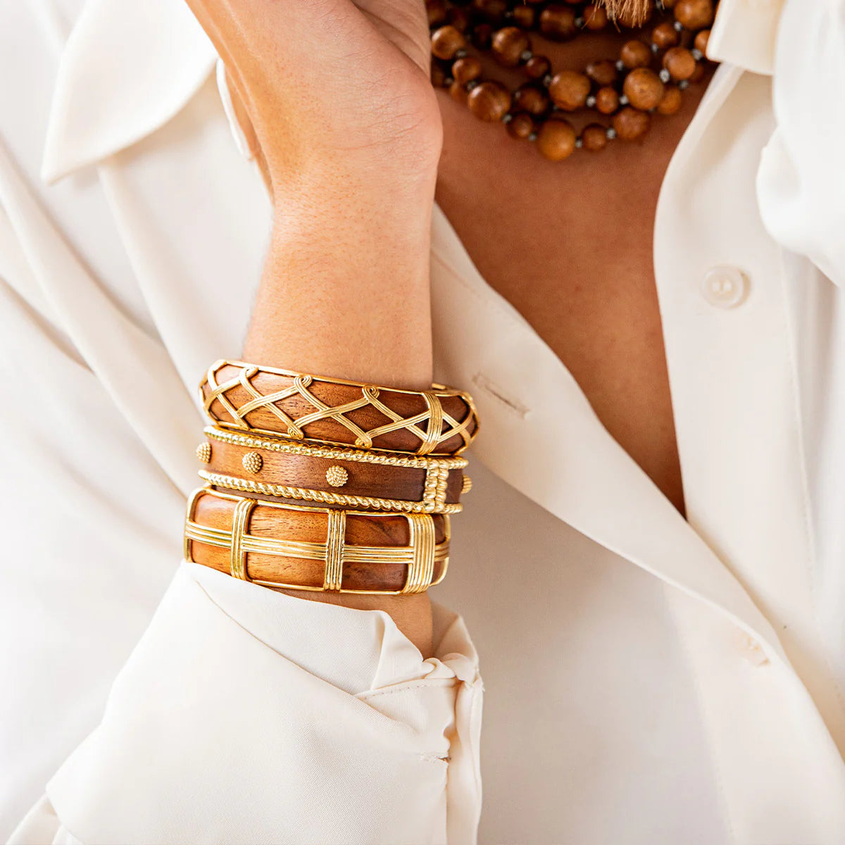 Capucine De Wulf Gaia Hinged Bangle in Gold - Teak