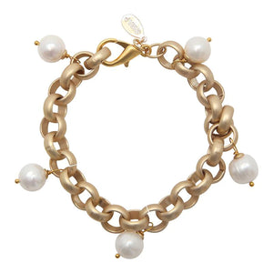 Turkish Gold Bracelet with White Pearls