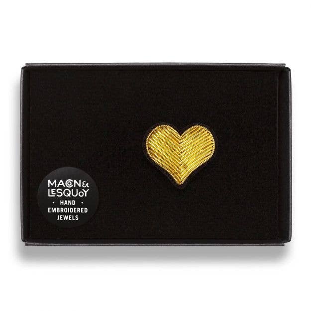 Macon & Lesquoy - Hand embroidered brooch - Golden Heart