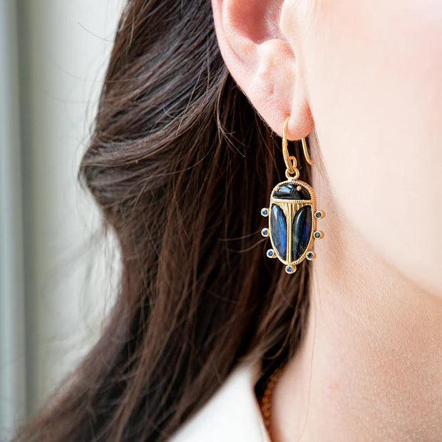 Capucine De Wulf Scarab Petite Drop Earrings - Blue Labradorite