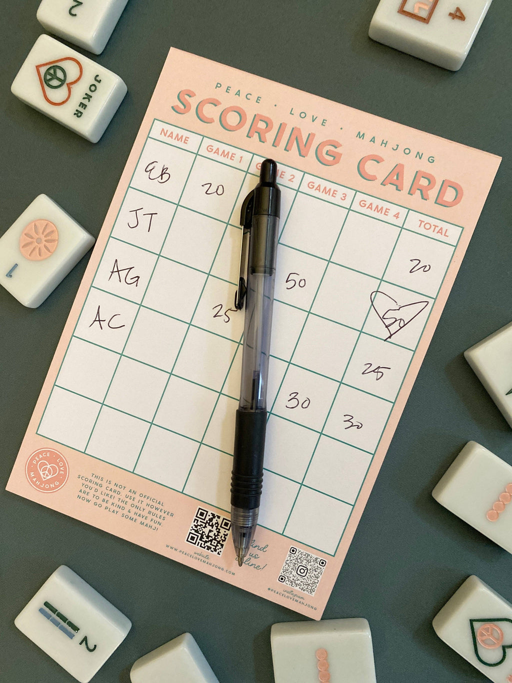 Peace Love Mahjong - Mahjong Scoring Notepad | Light Pink