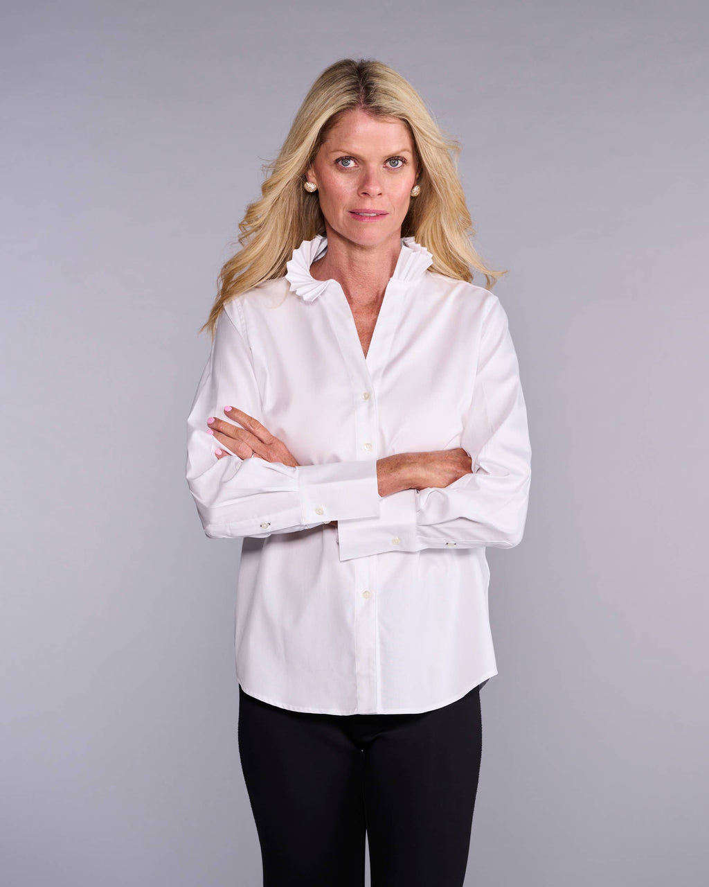 Claridge + King - The Pleated League Blouse in Crisp White (Easy-Care)