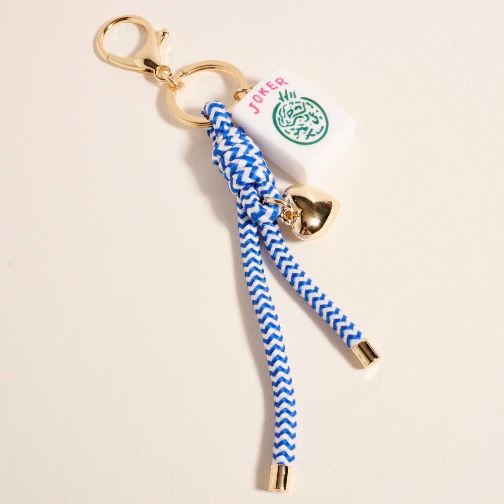 Mahjong Tile Puffy Heart Cord Keychain Bag Charm: Blue