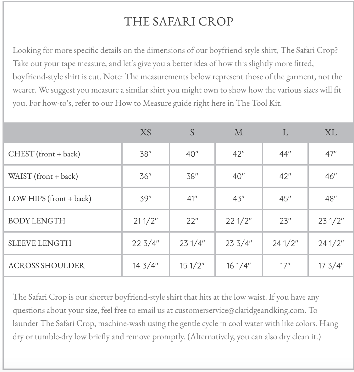 Claridge + King - The Safari in Stone Twill: XL