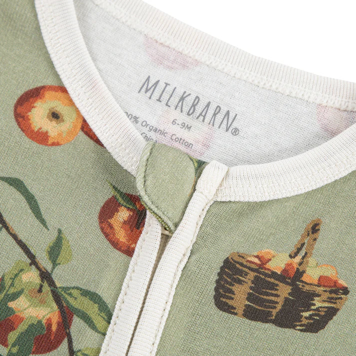 Milkbarn Organic Cotton Zipper Footed Romper | Apple Orchard