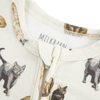 Milkbarn Cotton Zipper Footed Romper | Cat