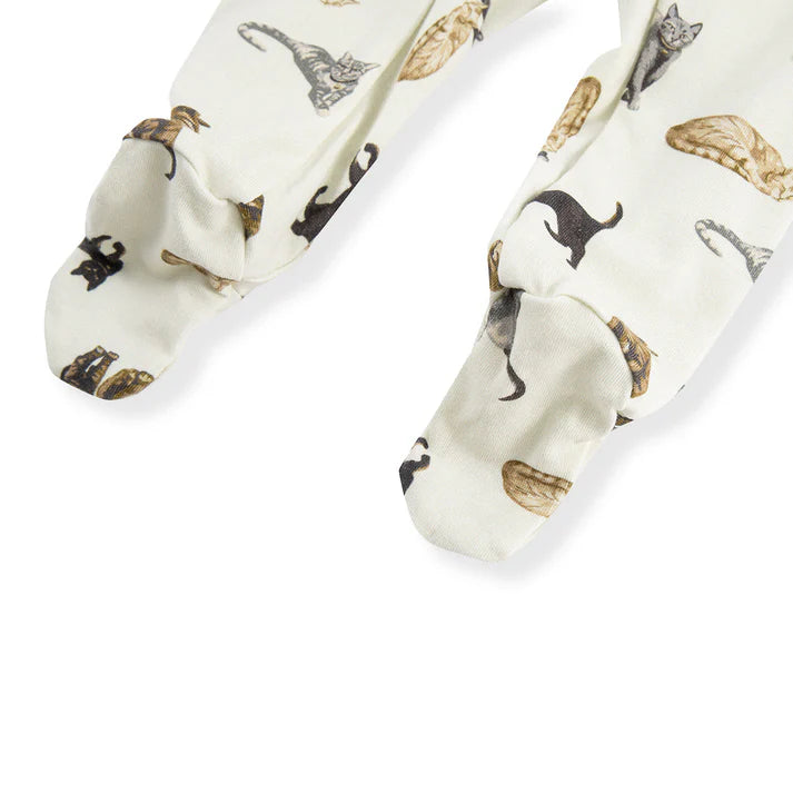 Milkbarn Cotton Zipper Footed Romper | Cat
