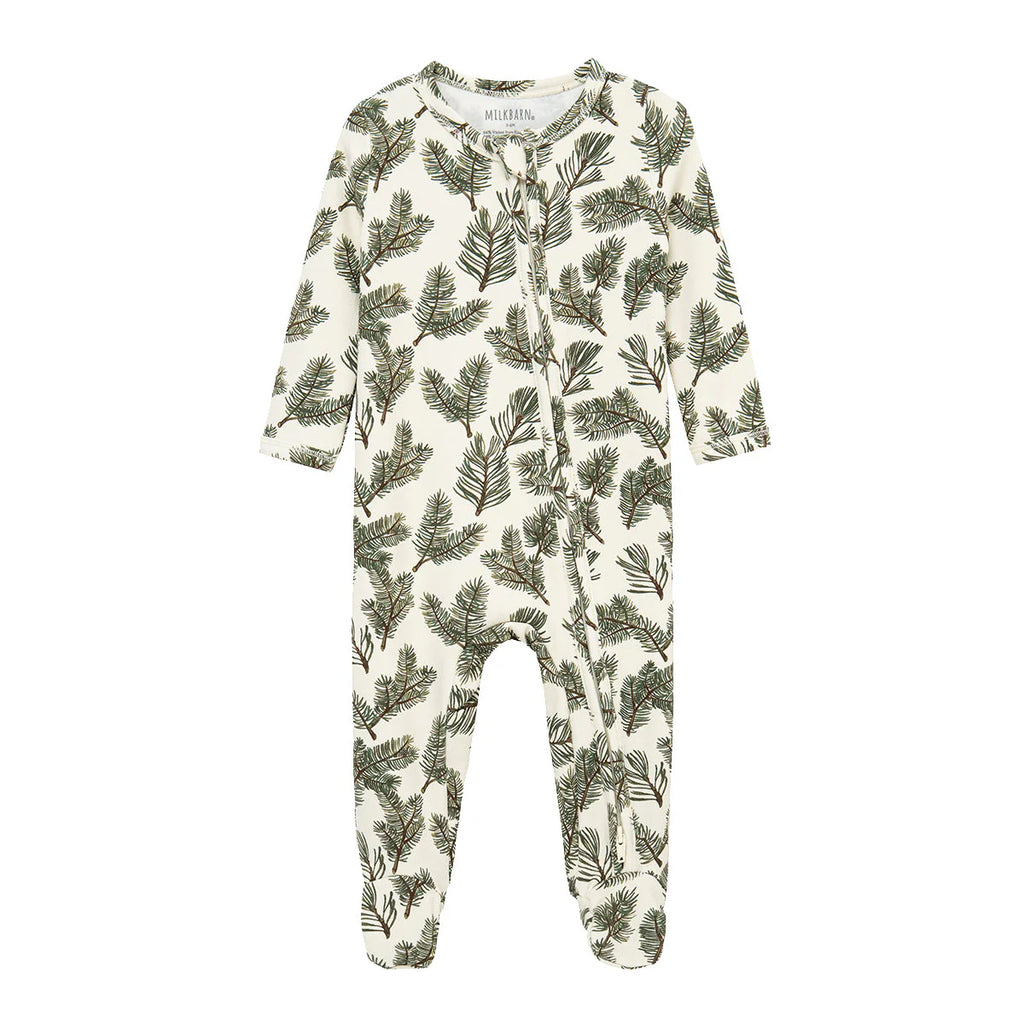 Milkbarn Organic Cotton Zipper Footed Romper | Pine