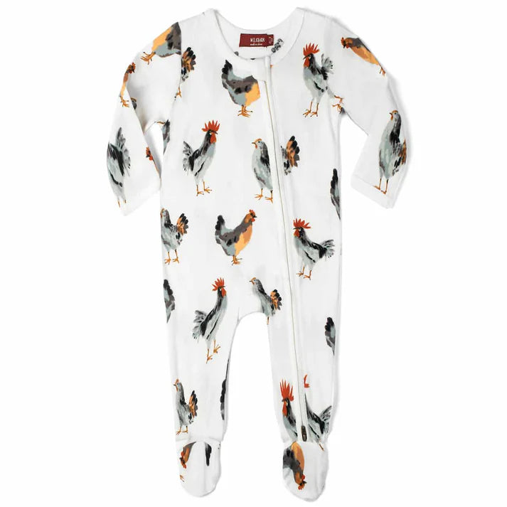 Milkbarn Organic Cotton Zipper Footed Romper | Chicken