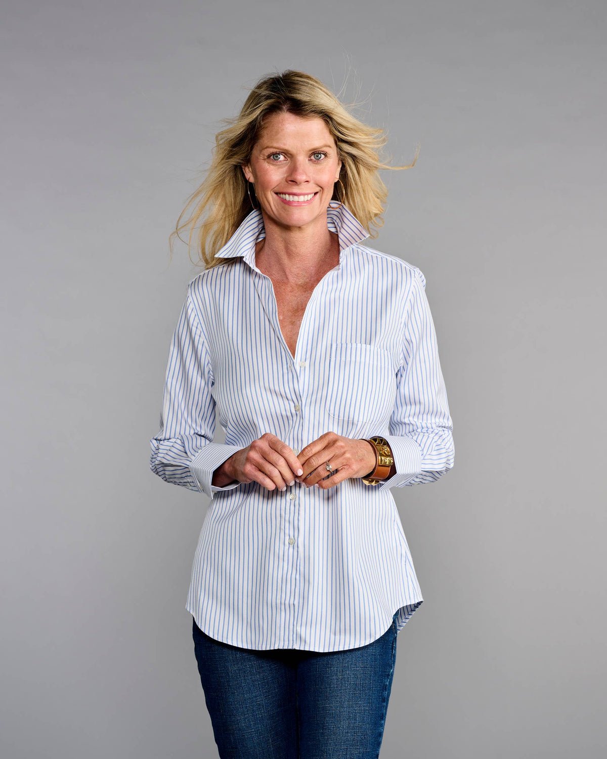 Claridge + King - The 4.0 Shirt in Lovely Blue Stripe: XL
