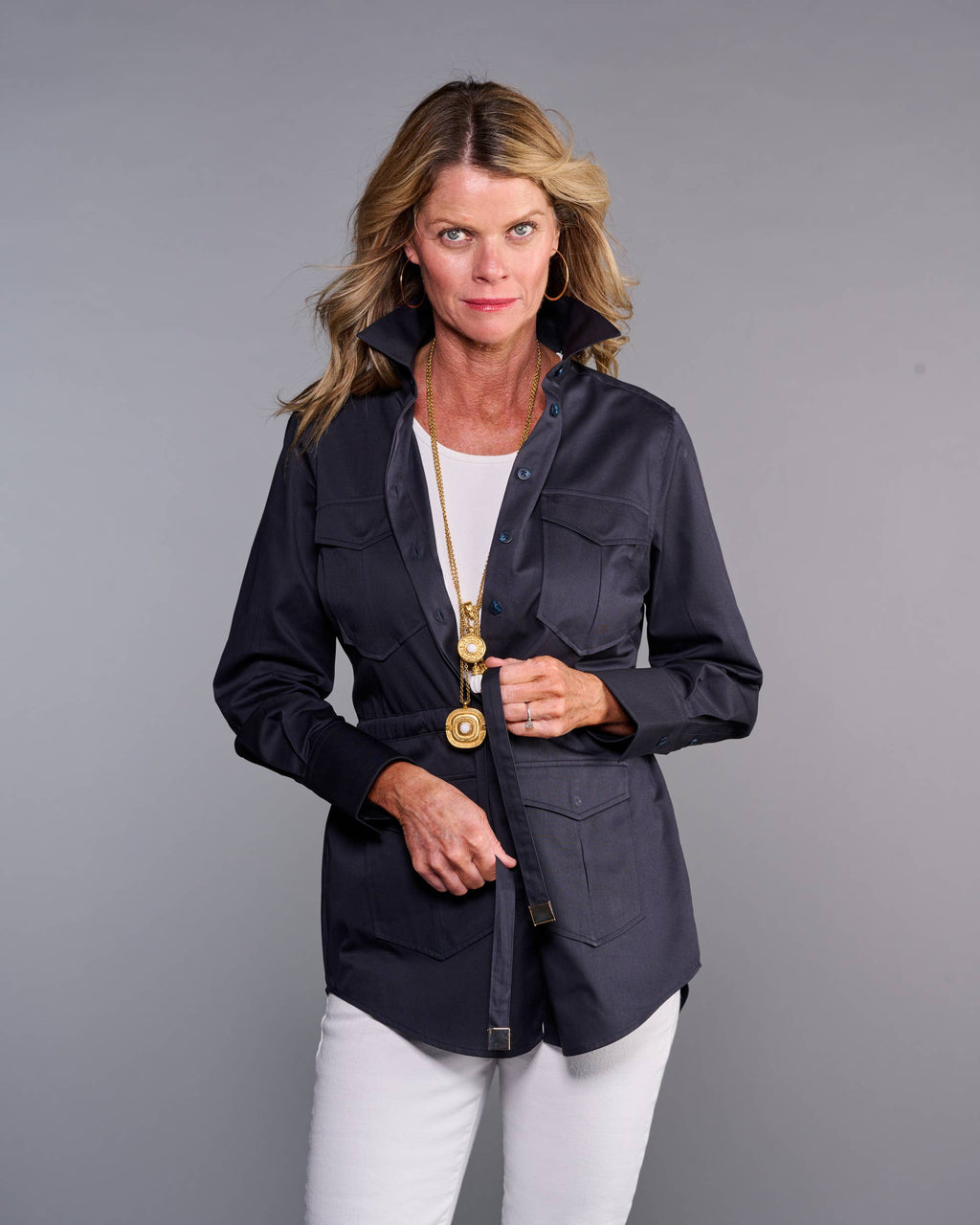 Claridge + King - The Four Pocket Shacket in Midnight Blue