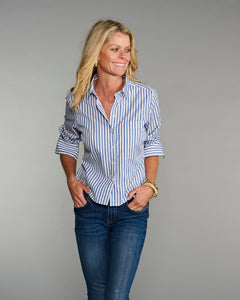 Claridge + King - The Crop in Blue on Blue Stripe: Blue / M
