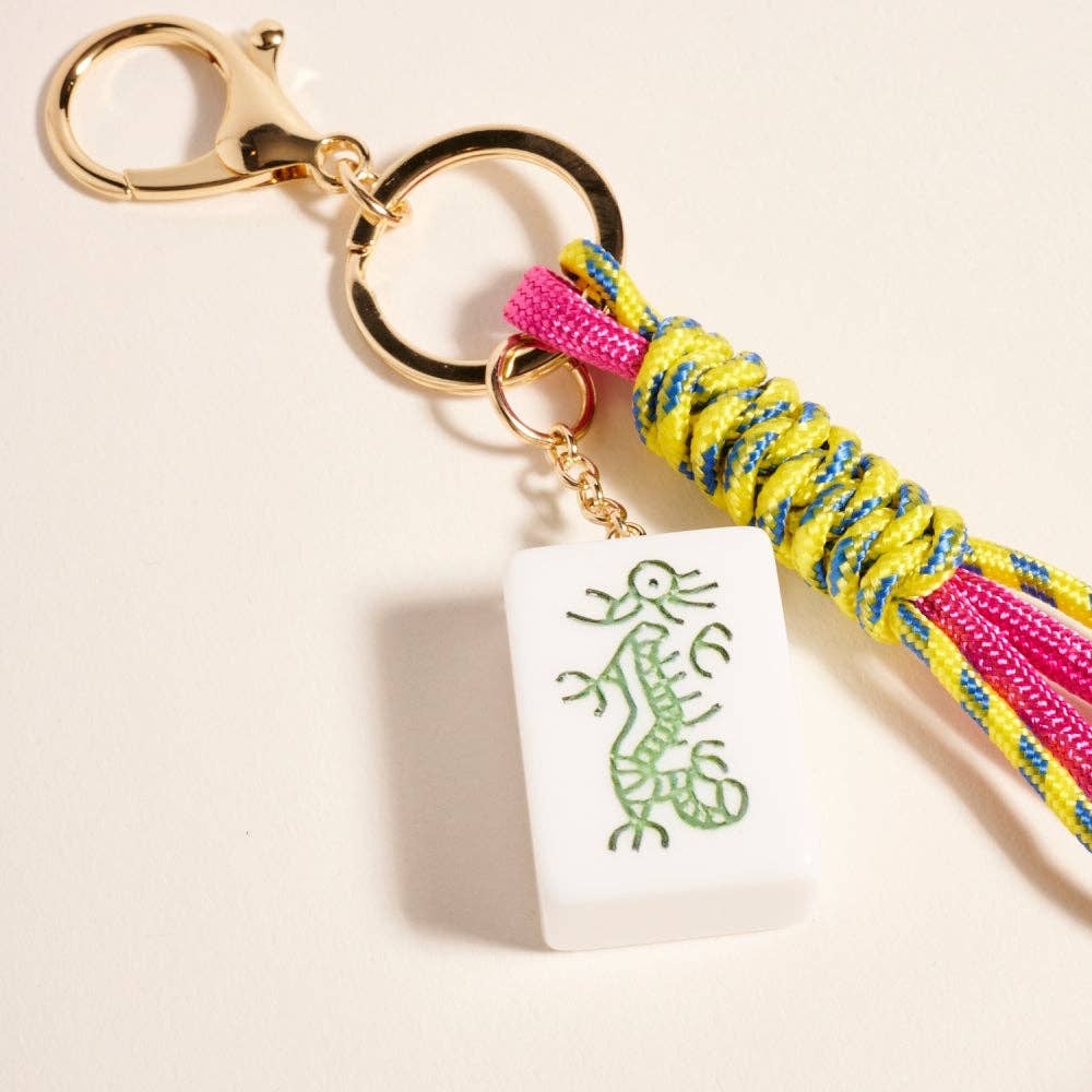 Mahjong Dragon Tile Cord Keychain Bag Charm: Multi