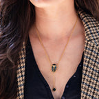 Capucine De Wulf Scarab Lariat Necklace 18" - Blue Labradorite/Black Agate