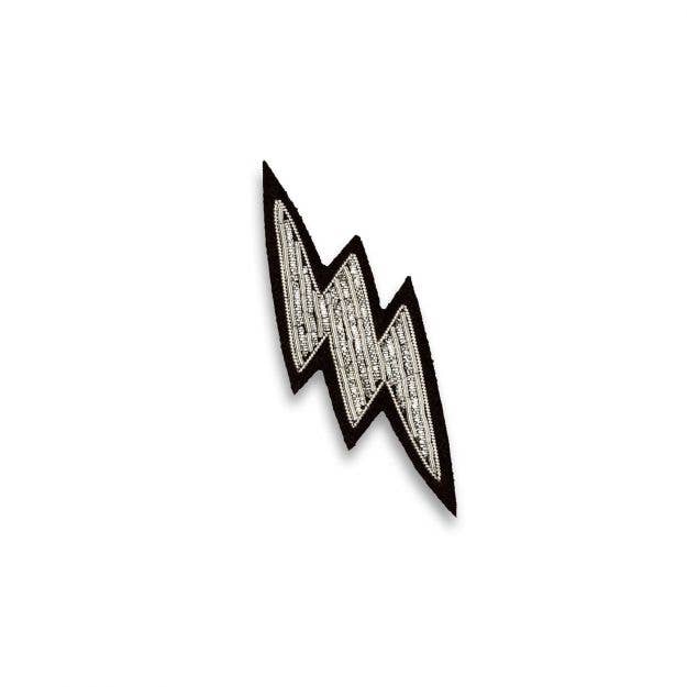 Macon & Lesquoy - Hand embroidered brooch - Small Silver Lightning
