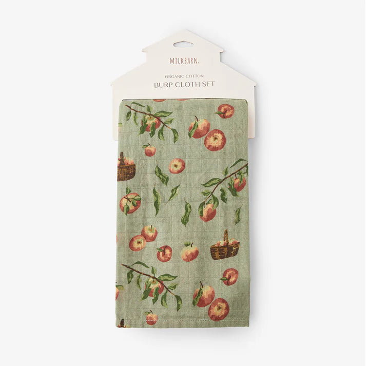 Milkbarn Organic Cotton Two-Piece Burp Cloth Set | Apple Orchard
