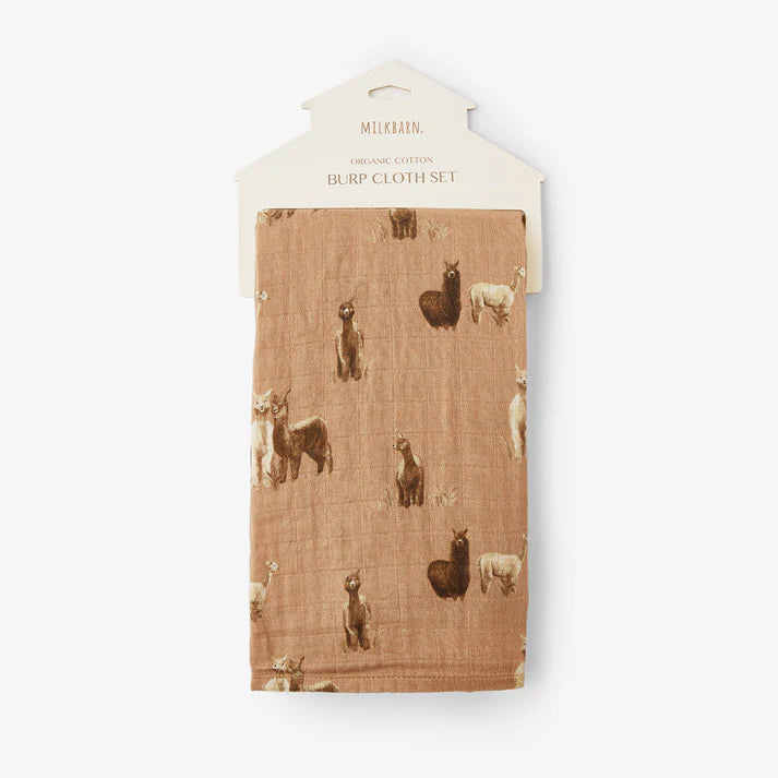 Milkbarn Organic Cotton Two-Piece Burp Cloth Set | Alpaca