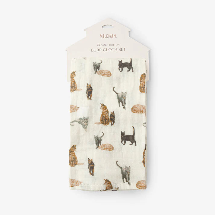 Milkbarn Organic Cotton Two-Piece Burp Cloth Set | Cat
