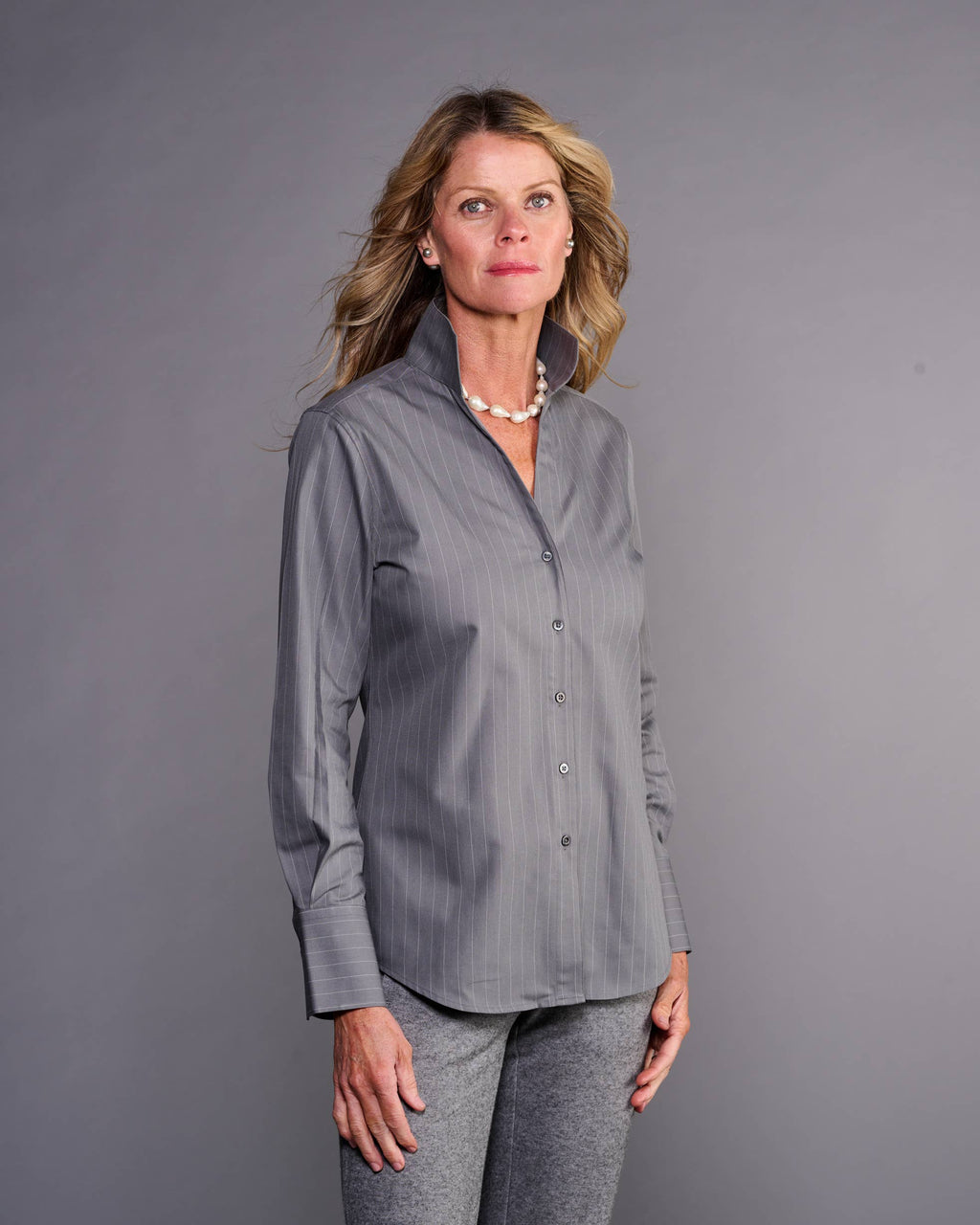 Claridge + King - The League Shirt in Gray Pinstripe