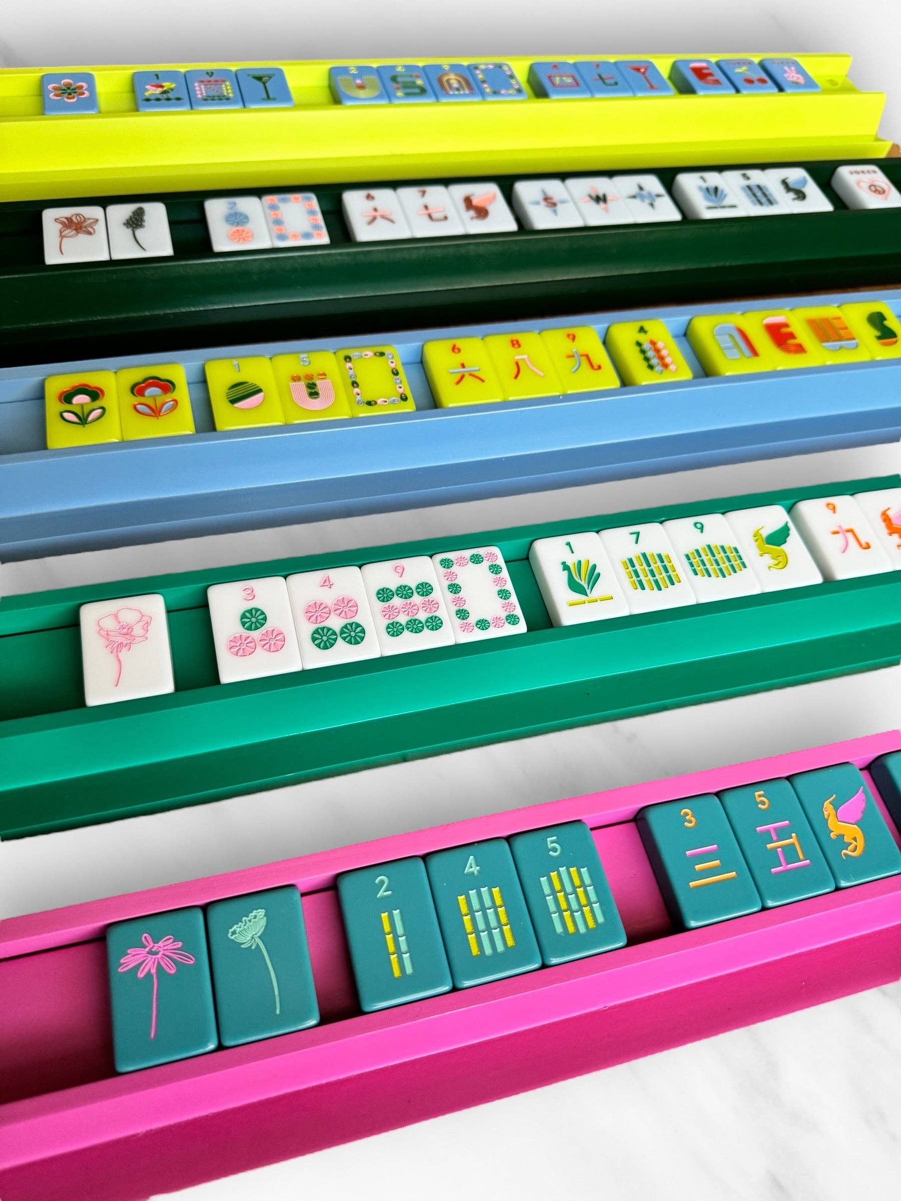 Peace Love Mahjong - Mahjong Racks + Pushers (Set of 4) | Aqua