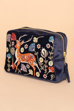 Load image into Gallery viewer, Powder UK Folk Art Deer Velvet Make-up Bag - Slate
