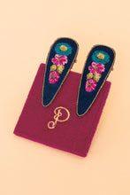 Load image into Gallery viewer, Powder UK Embroidered Hair Clips  - Vintage Floral, Navy

