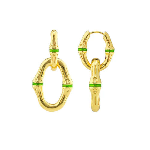 Capucine De Wulf Bangkok Bamboo Link Earrings - Gold/Green