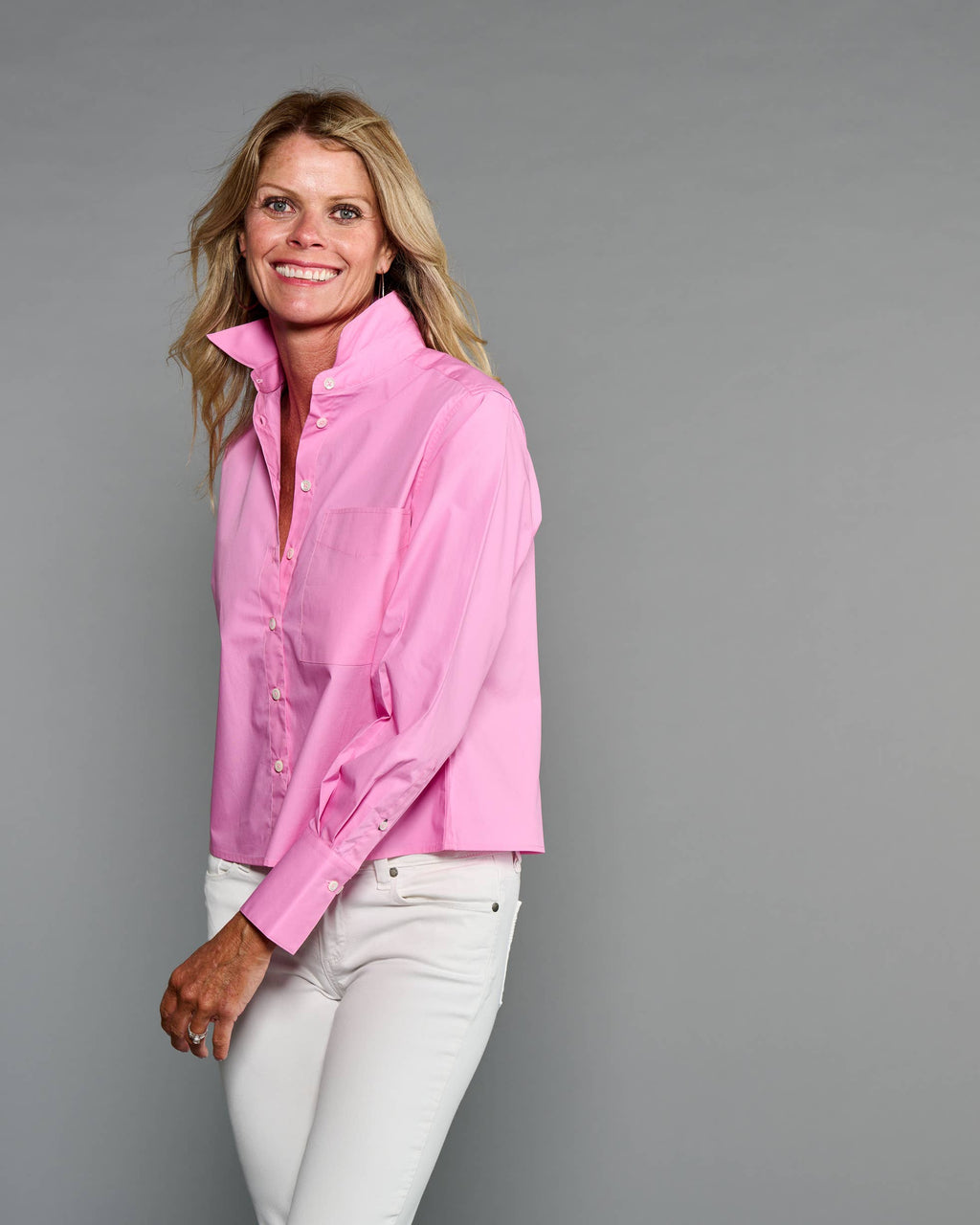 Claridge + King - The Crop Shirt in Lipstick Pink: M