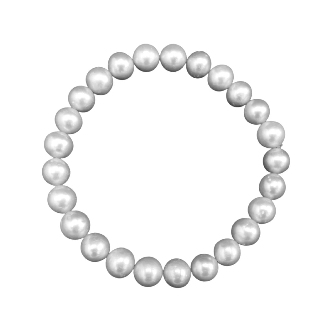 7mm Stretch Round Pearl Bracelet - Gray