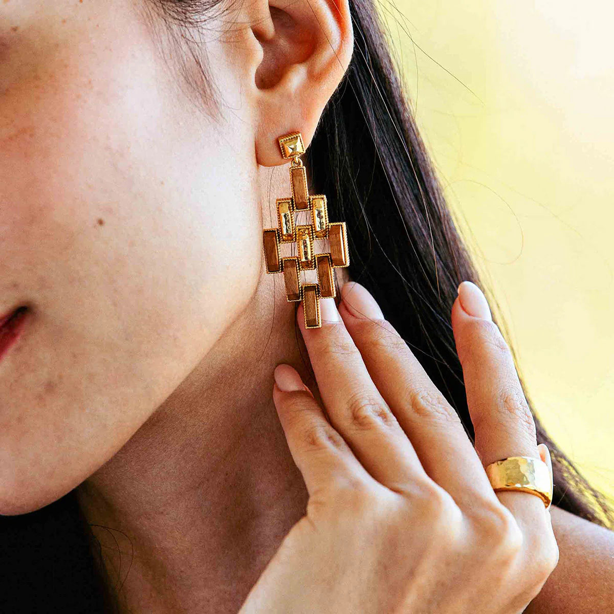 Capucine De Wulf Pathway Post Drop Earrings - Gold/Teak