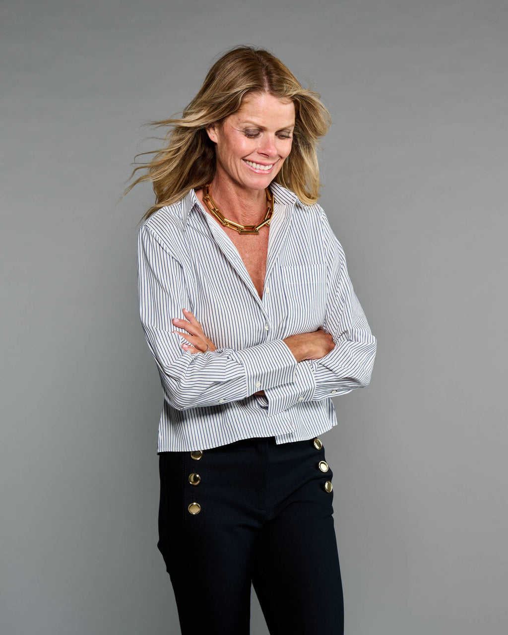 Claridge + King - The Crop Shirt in Blue Sky Stripe Seersucker: M