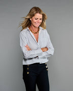 Claridge + King - The Crop Shirt in Blue Sky Stripe Seersucker: L