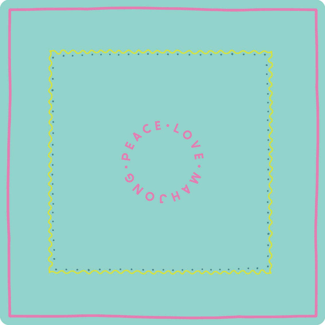 Peace Love Mahjong - Mat | Light Aqua w/Yellow + Pink