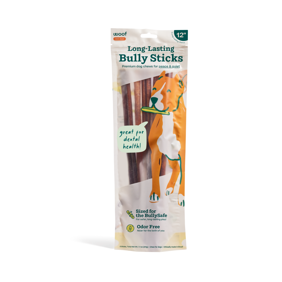 Woof - BullySafe Chews - BullySticks: Beef / 12-inch 5 pack
