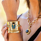 Capucine De Wulf Scarab Grande Cuff - Blue Labradorite/Black Agate