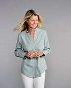 Claridge + King - The Pleated League Blouse in Sage Mini Check: XS