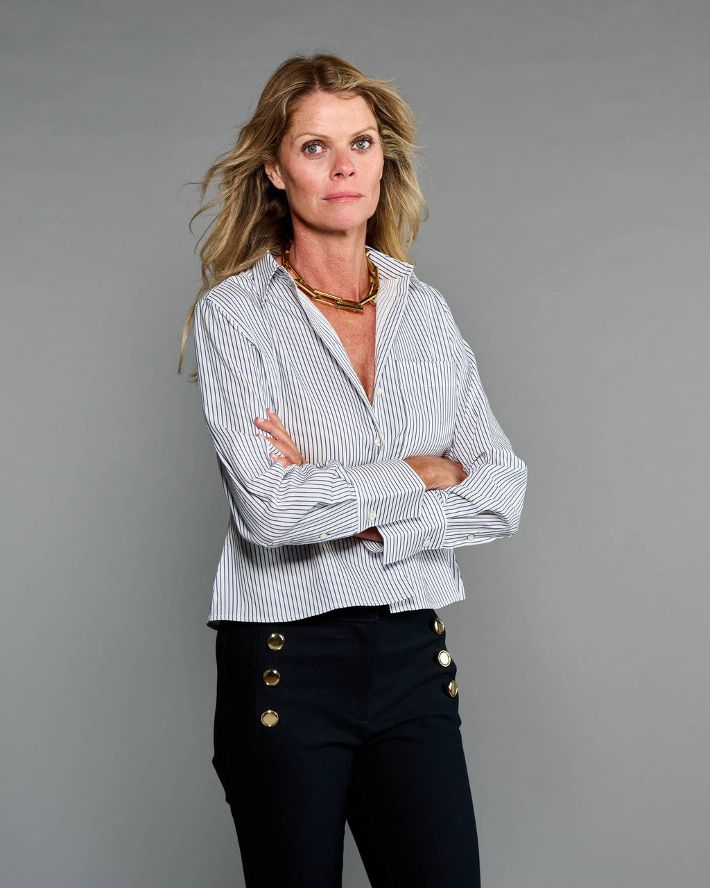 Claridge + King - The Crop Shirt in Blue Sky Stripe Seersucker: S