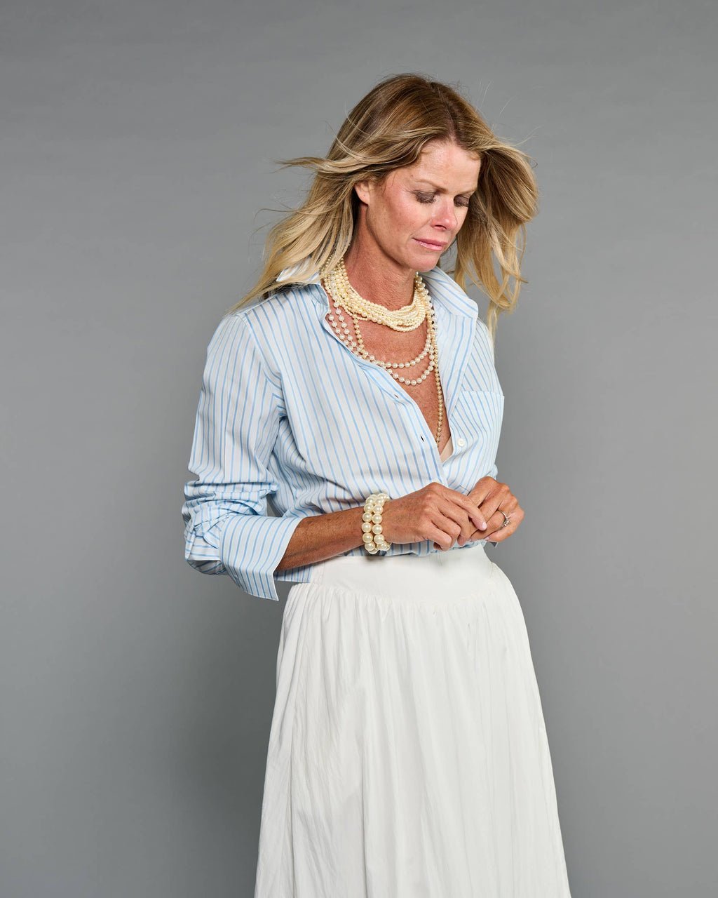 Claridge + King - The Mod Shirt in Halo Blue Stripe: L