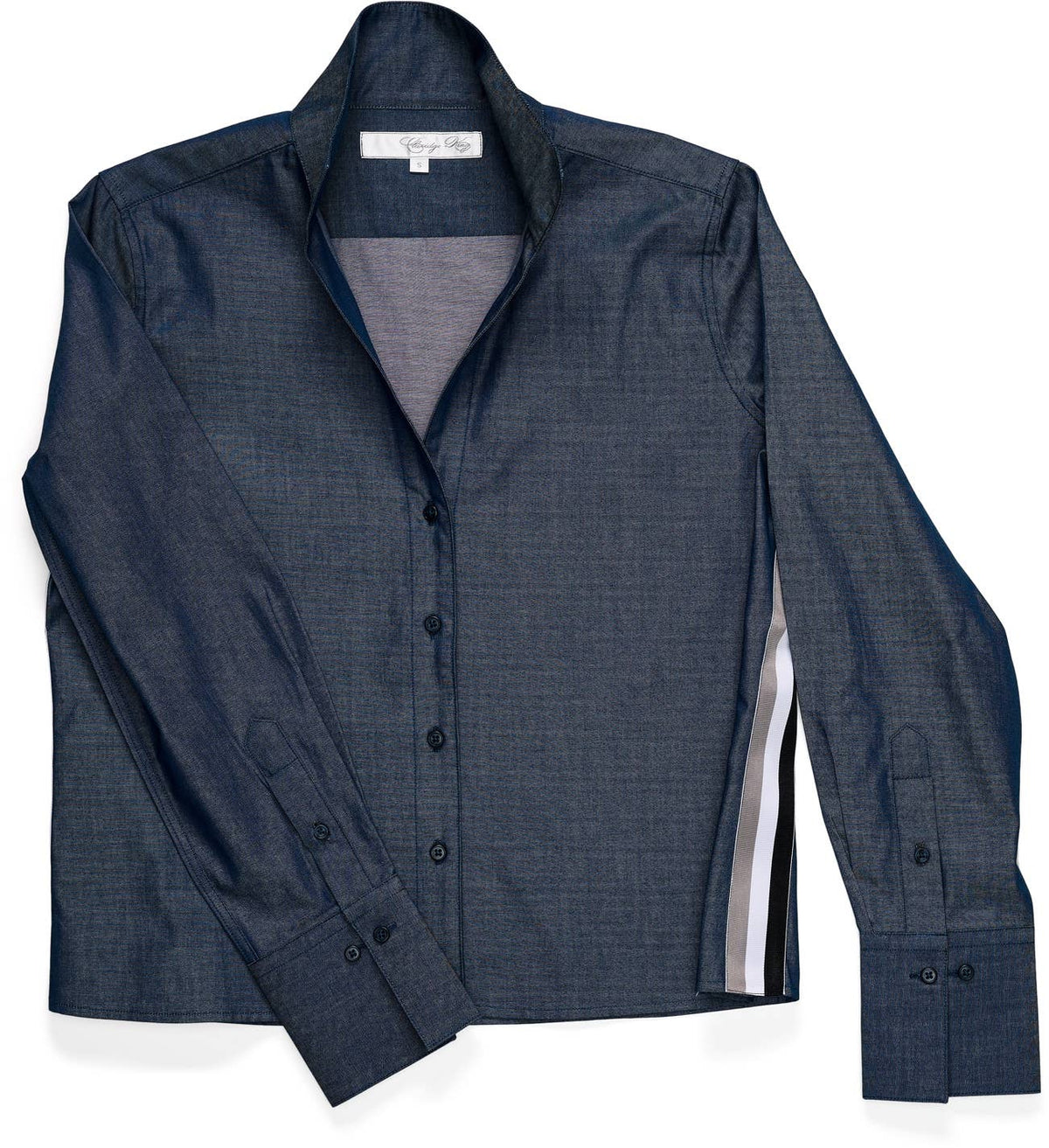 Claridge + King - The League Crop Shirt in Dark Blue Denim with Stripe Trim