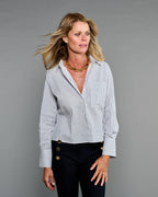 Claridge + King - The Crop Shirt in Blue Sky Stripe Seersucker: XS