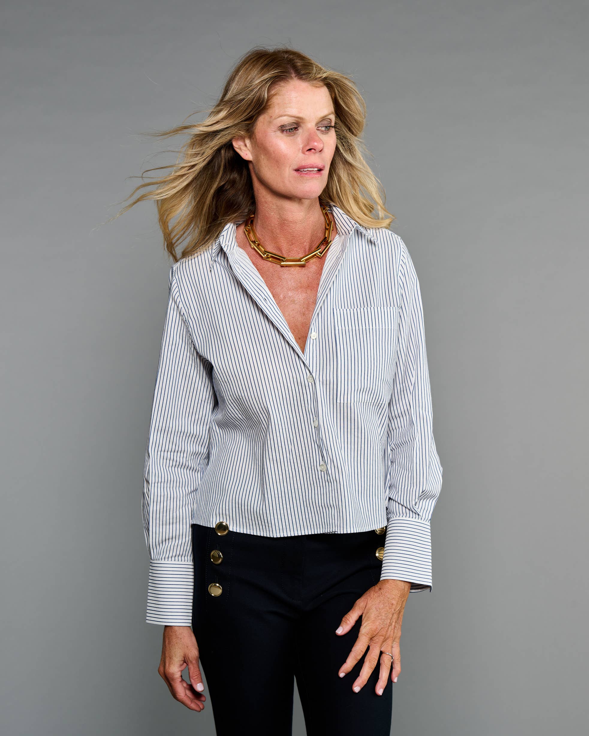 Claridge + King - The Crop Shirt in Blue Sky Stripe Seersucker: XS