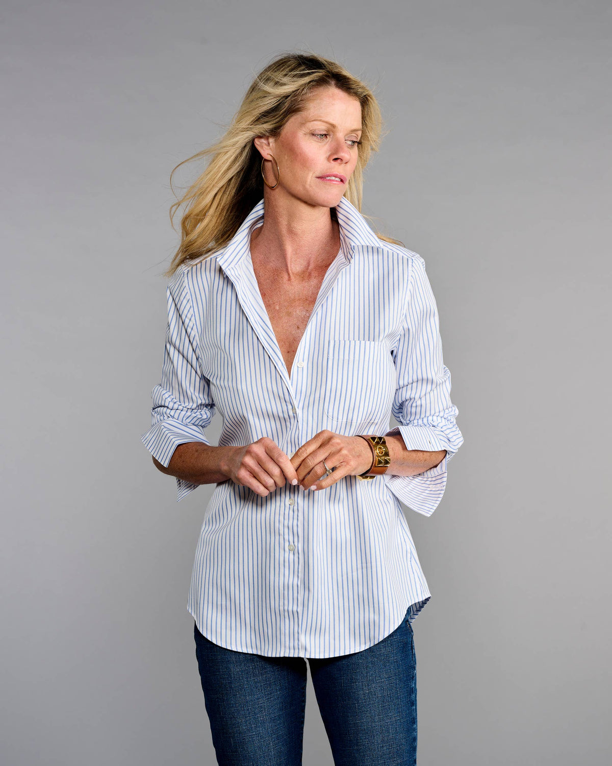Claridge + King - The 4.0 Shirt in Lovely Blue Stripe: XL