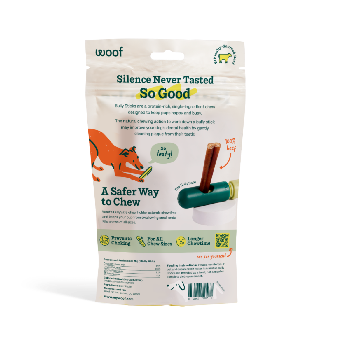Woof - BullySafe Chews - BullySticks: Beef / 12-inch 5 pack