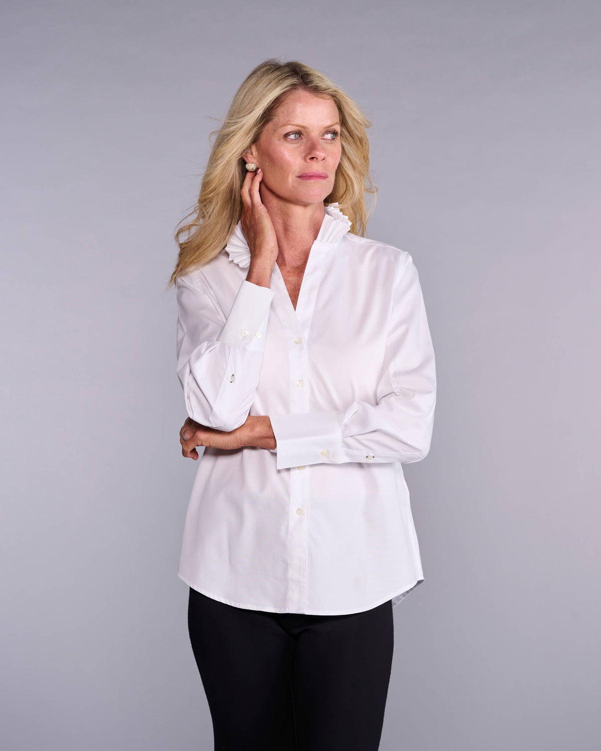 Claridge + King - The Pleated League Blouse in Crisp White (Easy-Care)