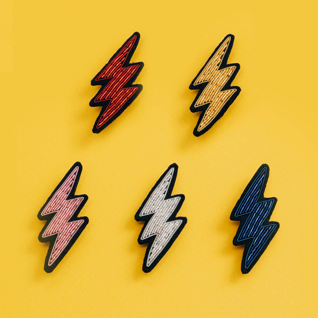 Macon & Lesquoy - Hand embroidered brooch - Small Golden Lightning