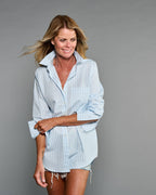 Claridge + King - The Mod Shirt in Halo Blue Stripe: S