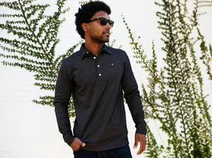 Criquet Long Sleeve Range Polo | Black Jacquard