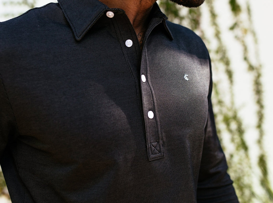 Criquet Long Sleeve Range Polo | Black Jacquard