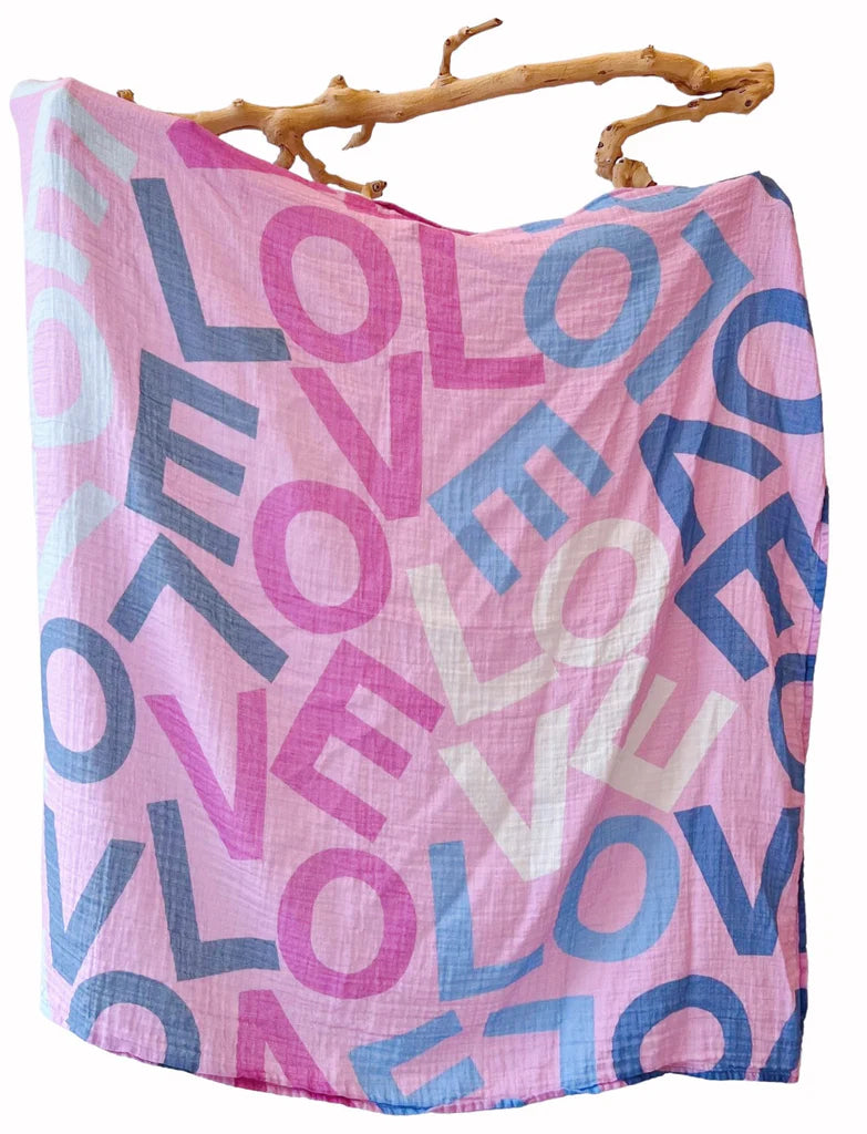 LOVEvolve®  Baby Swaddle Blanket - Blue Ombre on Berry Pink